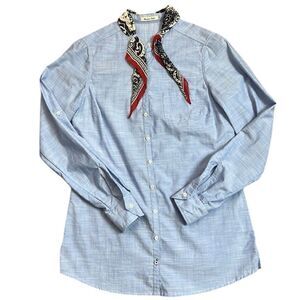 Massimo Dutti Light Blue Shirt with Red and Black Scarf